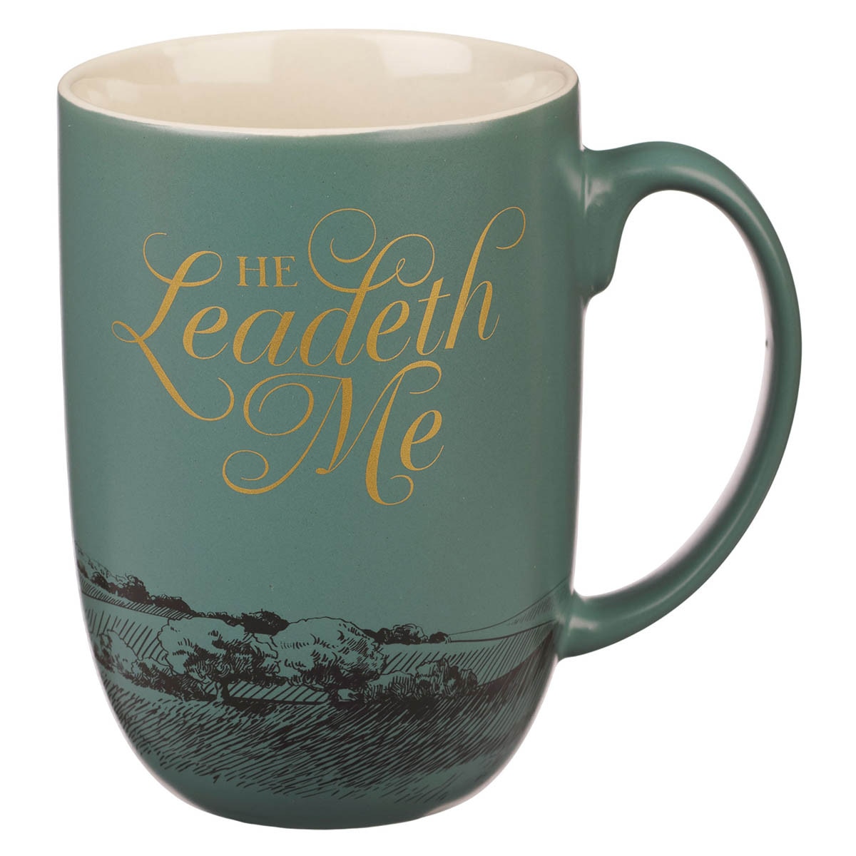 He Leadeth Me Deep Green Ceramic Coffee Mug – Psalm 23