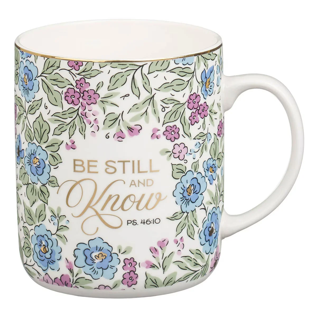 Be Still and Know Purple Trio Floral Ceramic Coffee Mug – Psalm 46:10