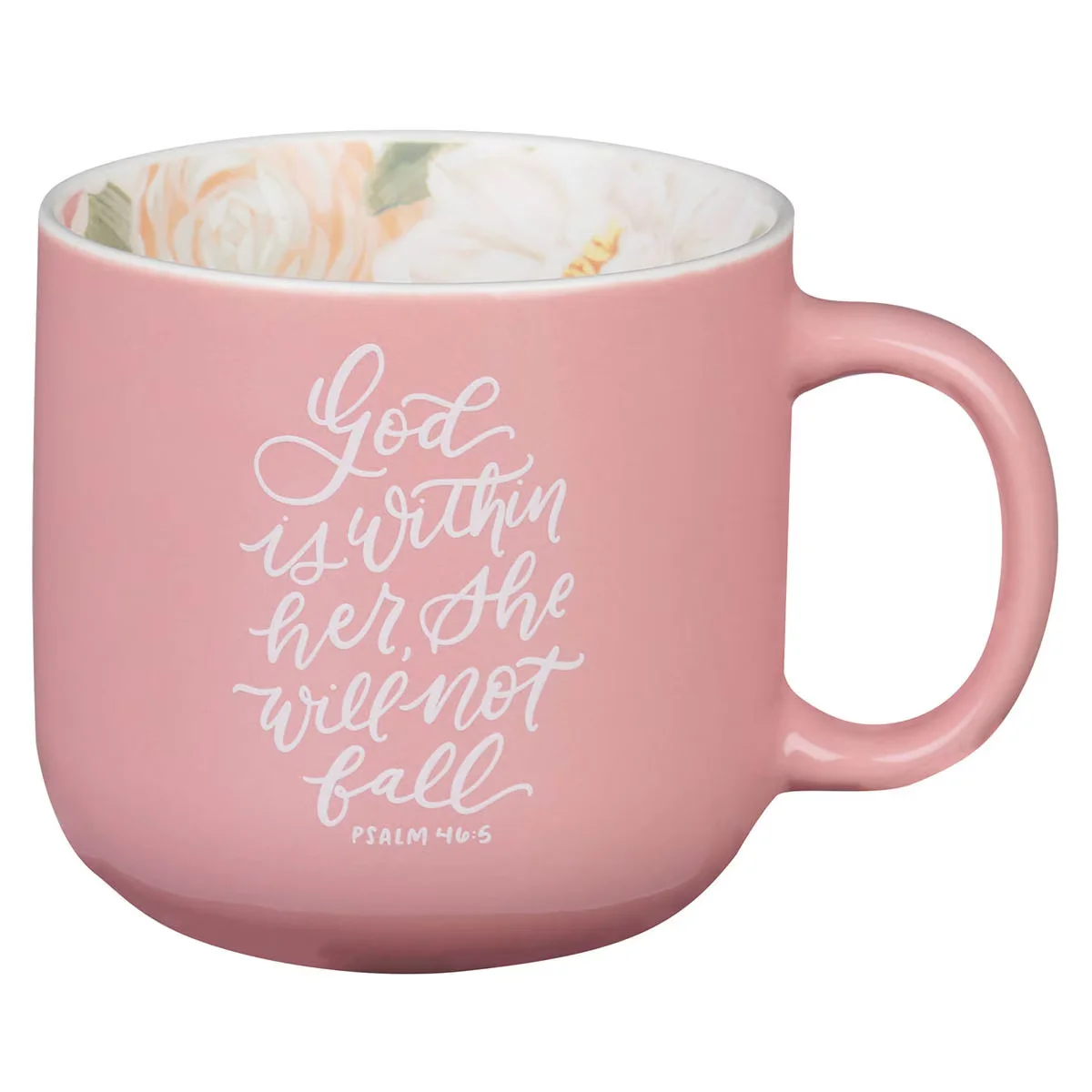 God Is Within Her Rose Pink Floral Ceramic Coffee Mug – Psalm 46:5