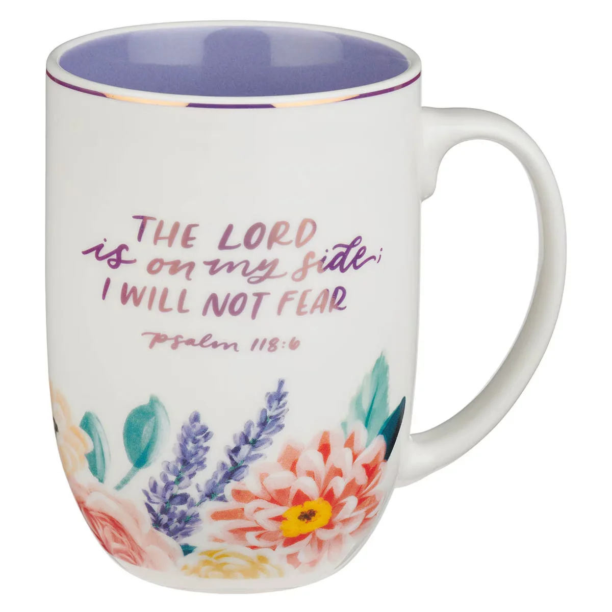 The Lord is on My Side Purple Floral Ceramic Coffee Mug – Psalm 118:6