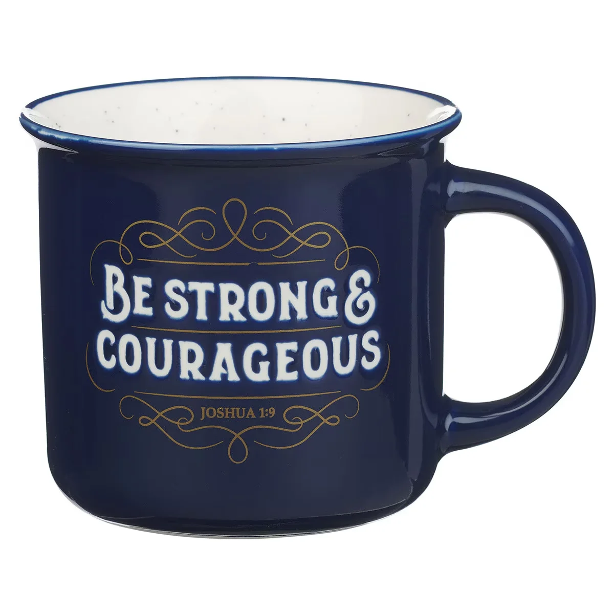 Be Strong and Courageous Blue Ceramic Camp-Style Mug – Joshua 1:9