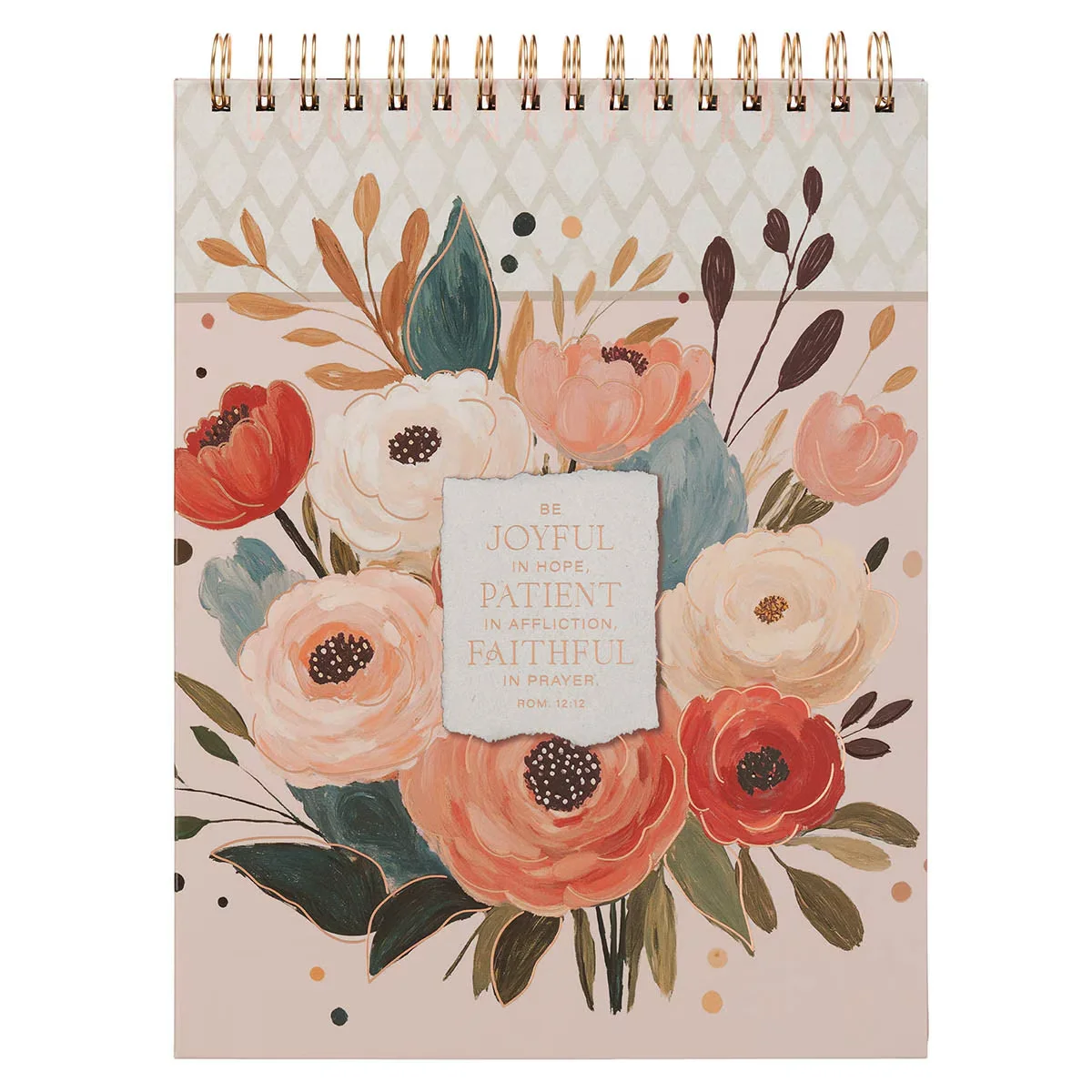 Joyful Patient Faithful Heirloom Floral Hardcover Top-bound Spiral Notepad – Romans 12:12