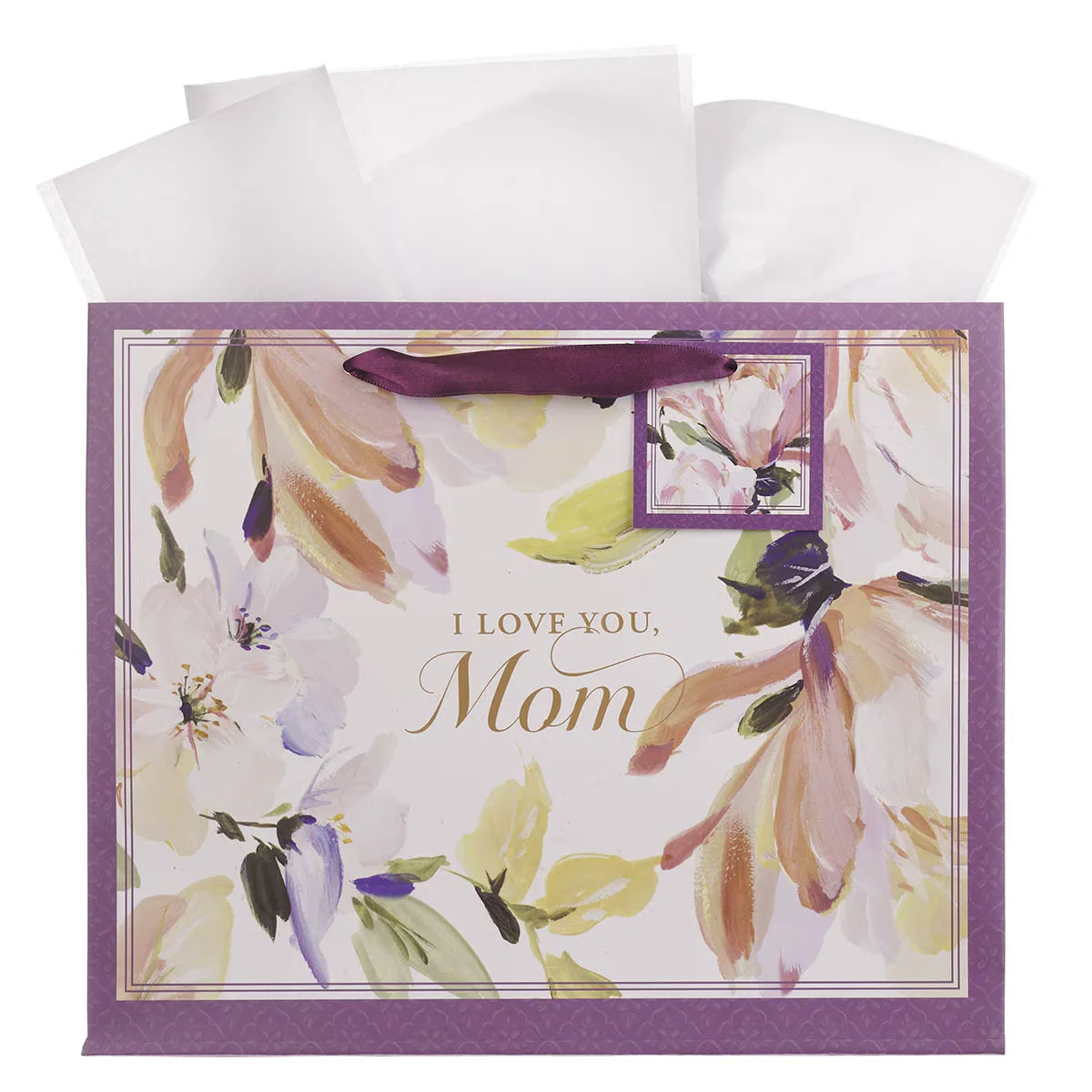 I Love You Mom Purple Foral Large Landscape Gift Bag