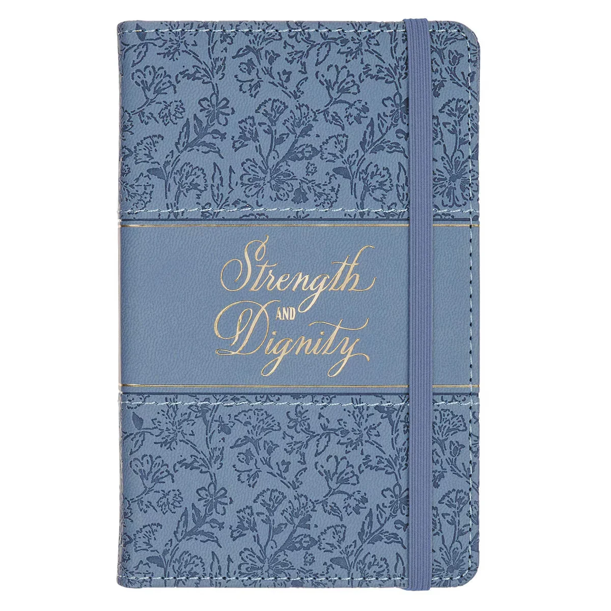 Strength and Dignity Blue Cottage Garden Faux Leather Hardcover Notebook with Elastic Band Closure – Proverbs 31:25